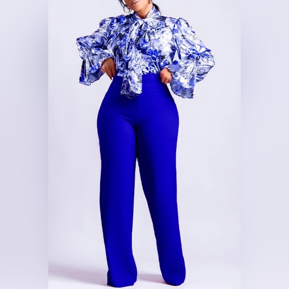 Mrs Kegler Pants - Dani Blue Floral Trumpet Sleeve Pant Set